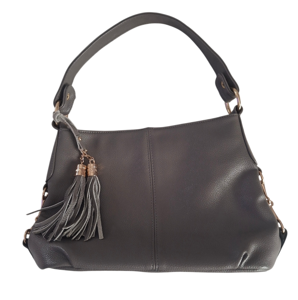 Jingpin Ji Pu Gray Shoulder Bag With Tassel